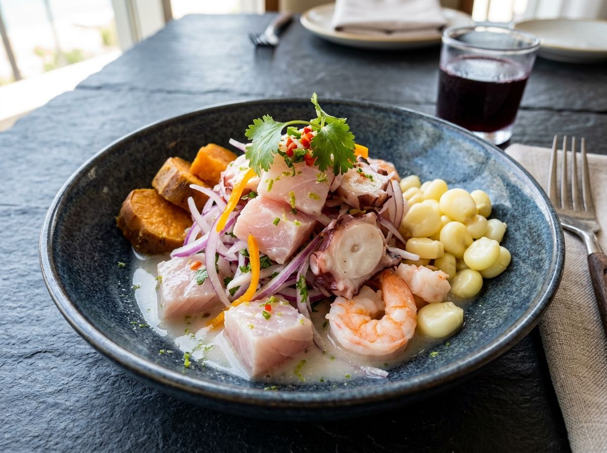 Ceviche Mixto Peruano de Pescado y Mariscos